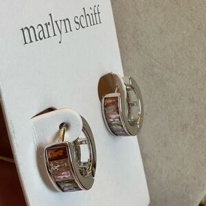 Marlyn Schiff hoop earrings with a‎ multi-colored, rectangular stone design NWT